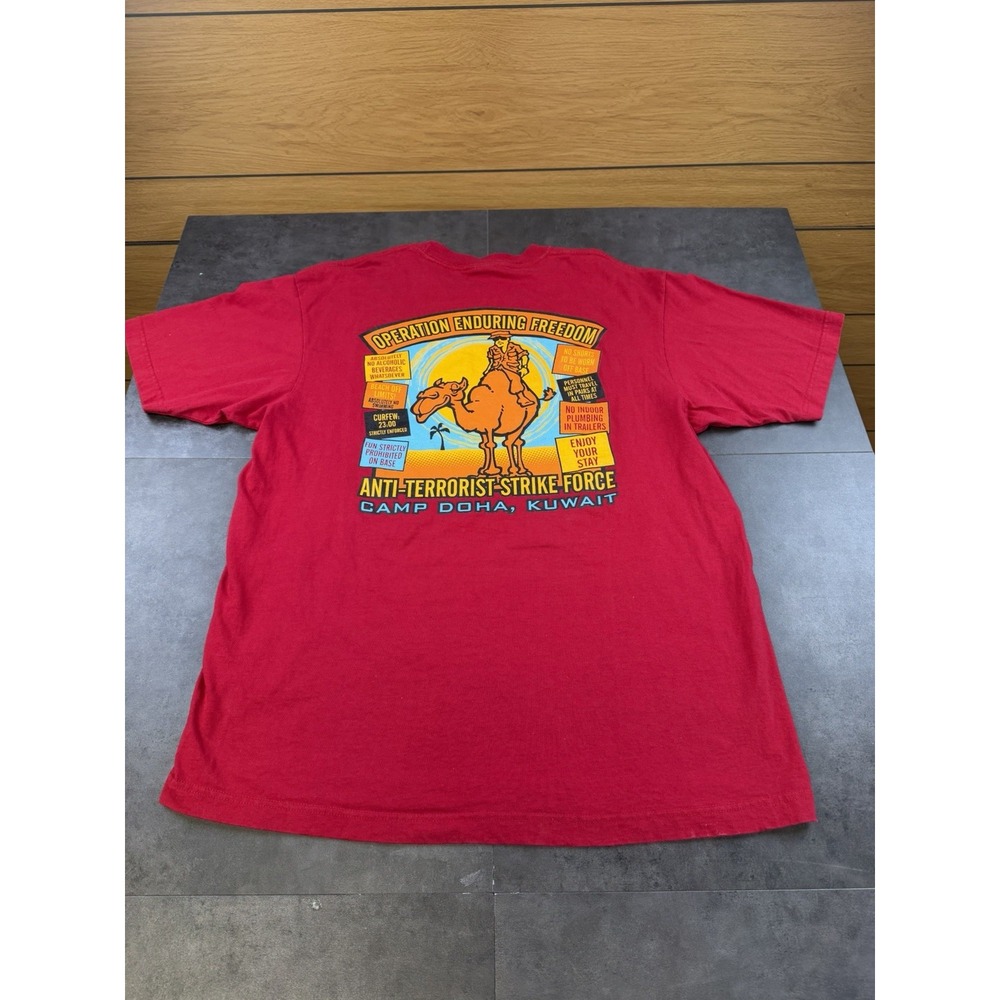 VTG 2001 Y2K Operation Enduring Freedom Red Tshirt Camp Doha Kuwait Size Large
